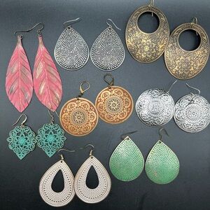8 pairs pierced dangle metal ethnic earrings mandala bohemian